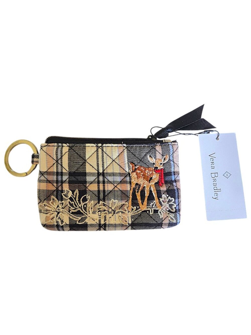 Vera Bradley Cozy Plaid Reindeer Zip ID Case Neutral 2020 Holiday Ltd Edition